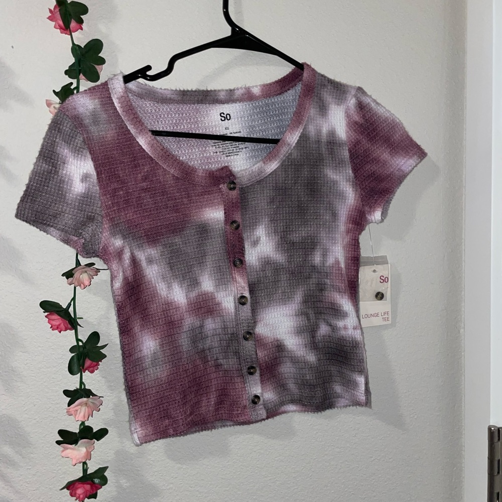 Purple and gray tie dye crop top